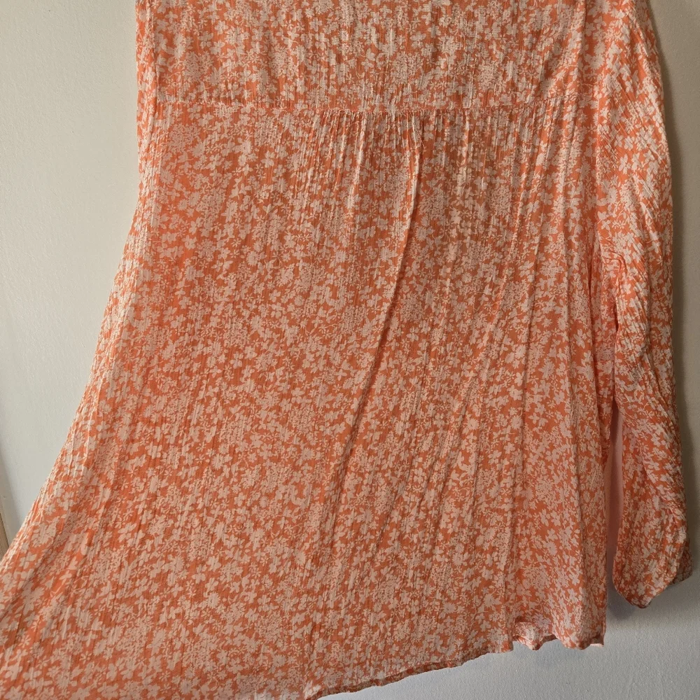 Lee Orange White Floral Lightweight Gauze Long Sleeve Tunic Top Plus Size 3X - Picture 12 of 15